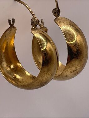 925 Sterling Silver Gold Tone Chunky Hoop Earrings Vintage Bold